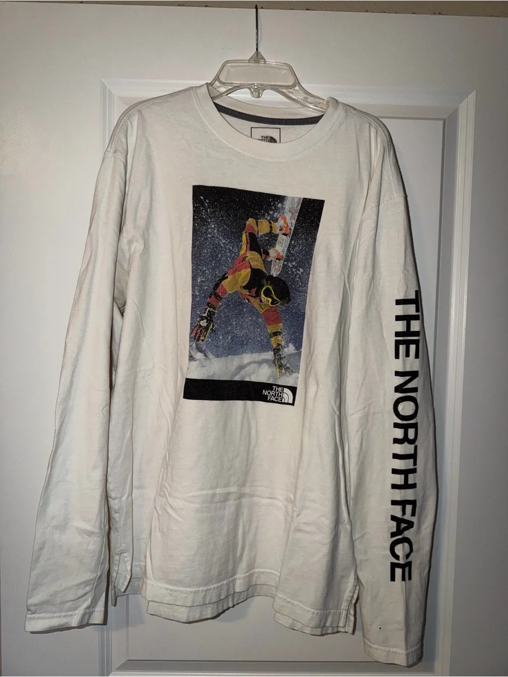 North Face White Long-Sleeve Snowboard Graphic Tee